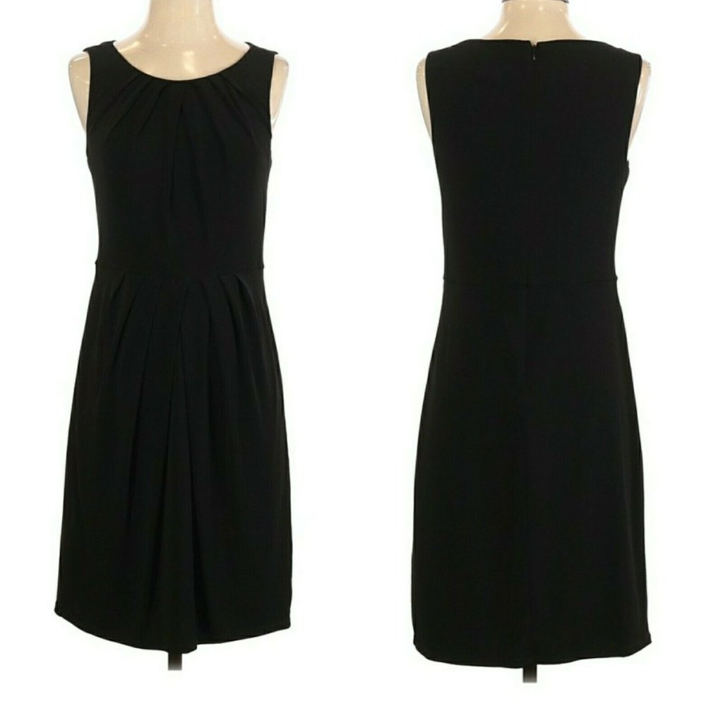 WHBM Black Sheath Dress Pleated Classic Sleeveless